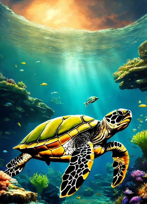 Horror Wallpaper 4k, Water, Vertebrate, Hawksbill Sea Turtle, Nature, Green