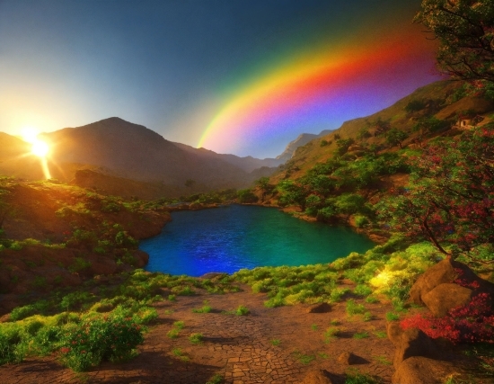 Ikko Mikke Full Movie, Rainbow, Water, Sky, Plant, Mountain