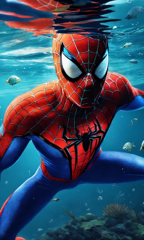 Illustration Art Online Free, Blue, Azure, Spider-man, Cartoon, Water