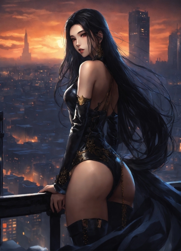 Msi Hd Wallpaper, Flash Photography, Thigh, Black Hair, Cg Artwork, Long Hair