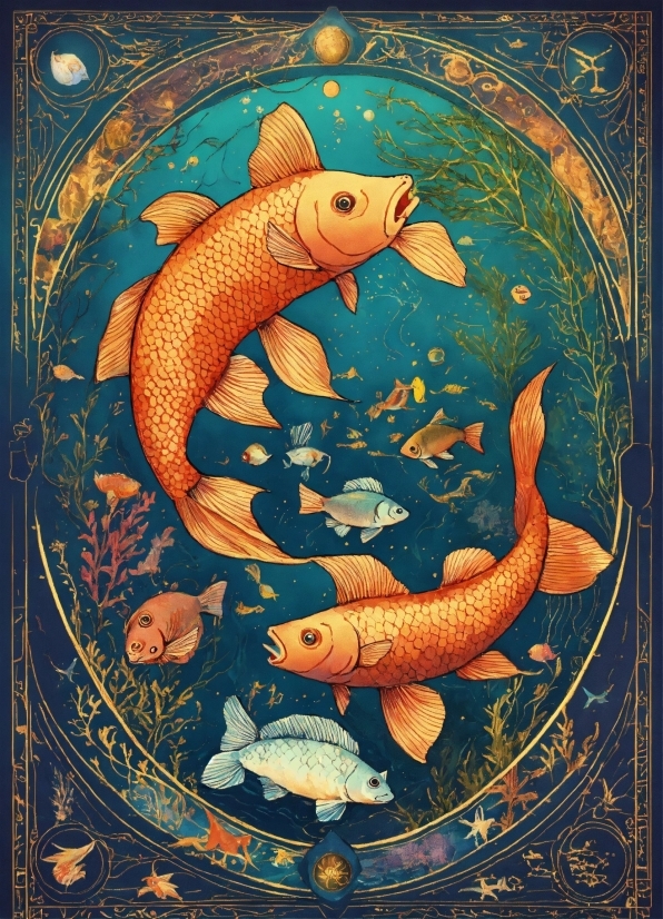 Organism, Rectangle, Fin, Art, Fish, Painting