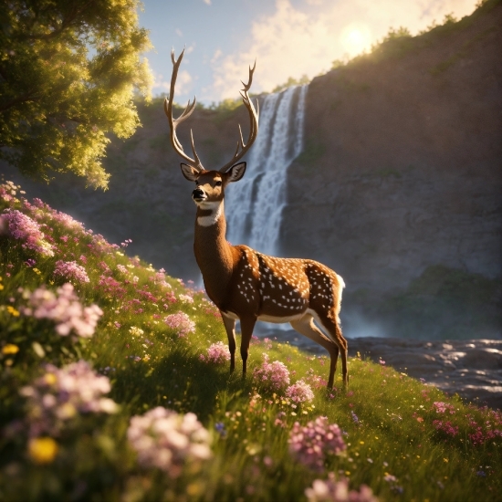 Plant, Sky, Flower, Natural Landscape, Natural Environment, Deer