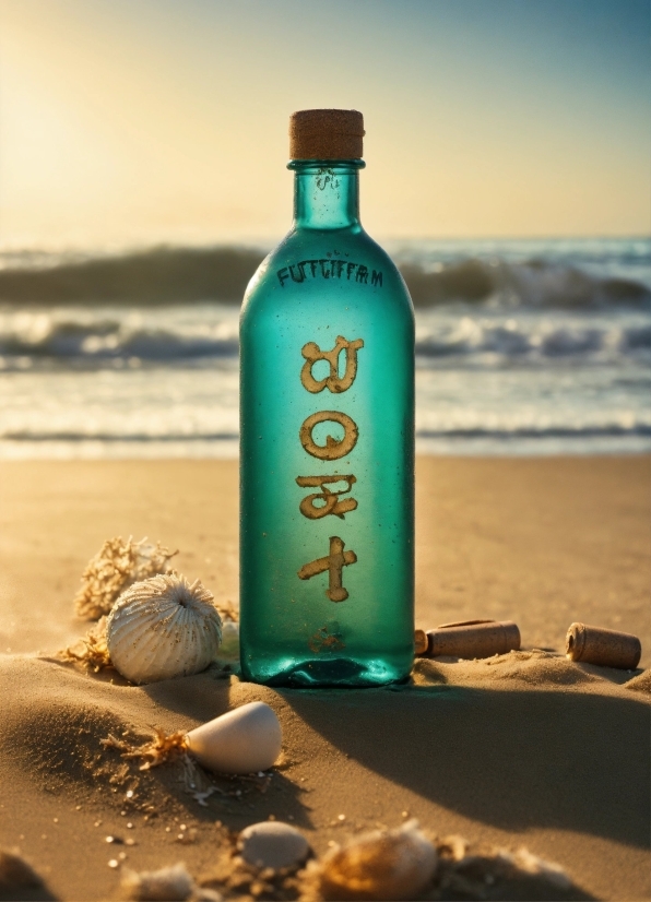 Stable Diffusion Image Input, Bottle, Liquid, Drinkware, Beach, Glass Bottle