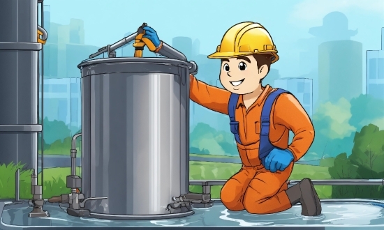 Vance Ai Photo, Cartoon, Hard Hat, Gas, Cylinder, Waste Container