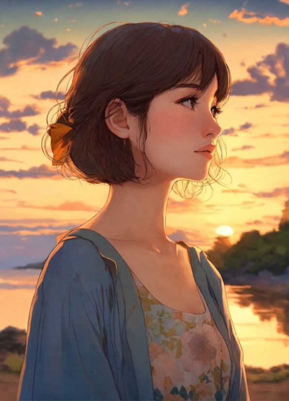 Wallpaper Anime Wa, Lip, Chin, Sky, Cloud, Hairstyle