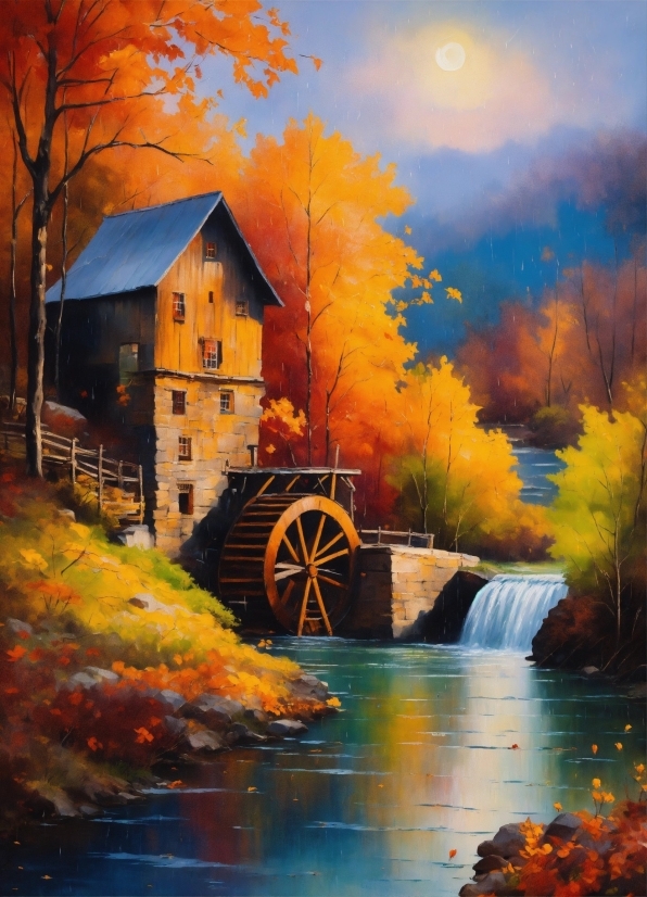 Water, Building, Light, Gristmill, Natural Landscape, Plant
