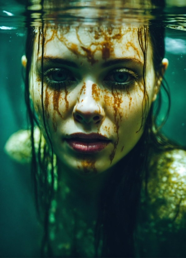 Water, Hairstyle, Eyebrow, Eye, Eyelash, Underwater