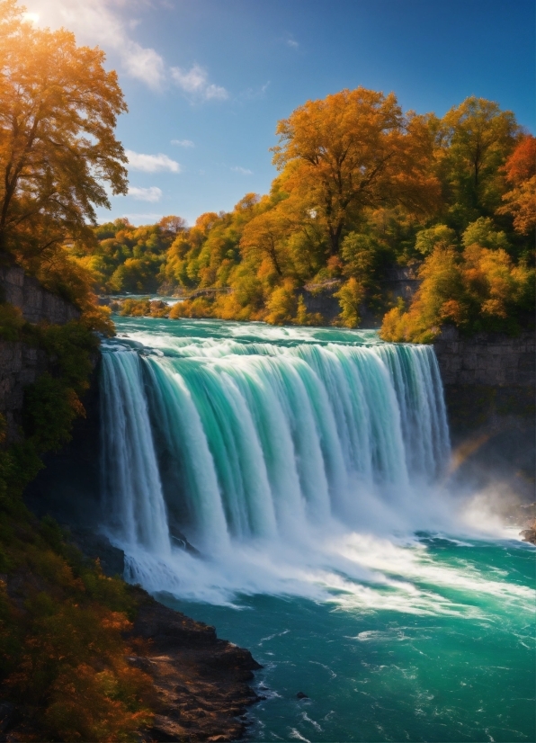 Water, Sky, Cloud, Natural Landscape, Fluvial Landforms Of Streams, Waterfall