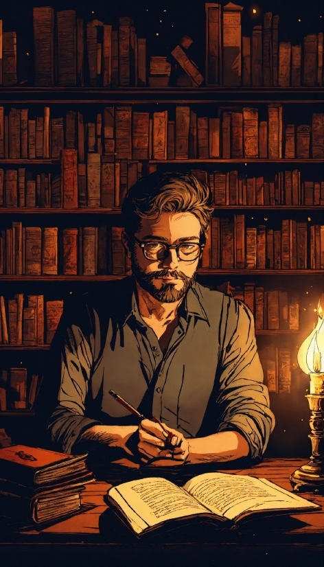 Blank Profile Picture, Human, Book, Shelf, Table, Eyewear