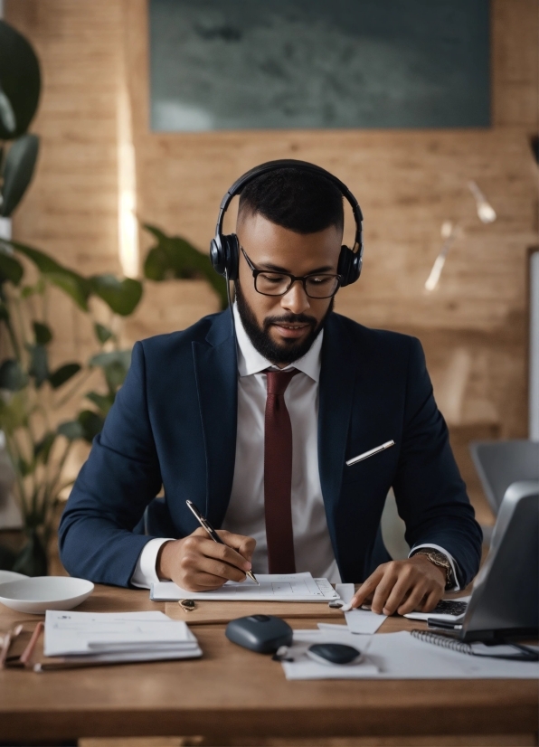 Canva Graphic Design Company, Glasses, Microphone, Table, Tie, Spokesperson