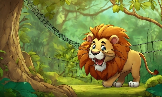 Carnivore, Felidae, Cartoon, Tree, Lion, Big Cats