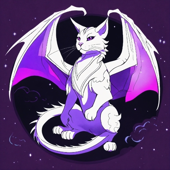 Cat, Mythical Creature, Purple, Carnivore, Felidae, Cartoon