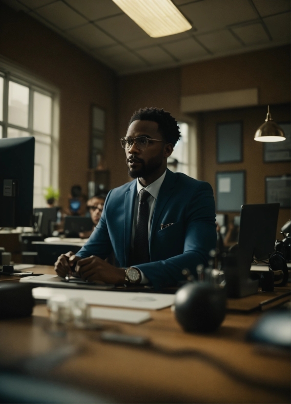 Cat Prints, Microphone, Table, Tie, Chair, Suit