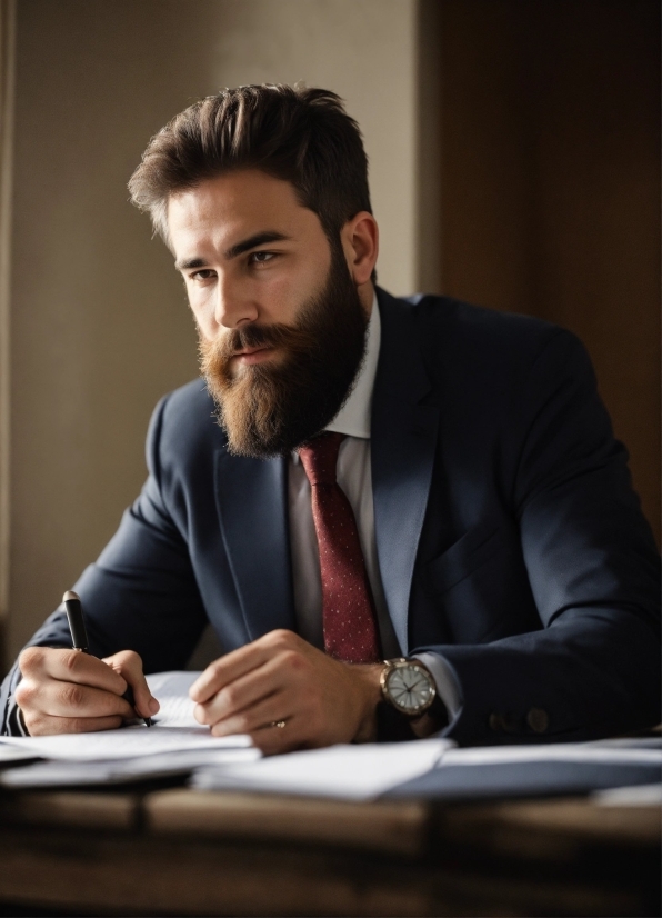 Chainsaw Man Poster, Forehead, Chin, Beard, Watch, Table