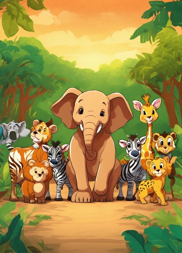 Elephant, Cartoon, Ecoregion, Vertebrate, Nature, Natural Environment