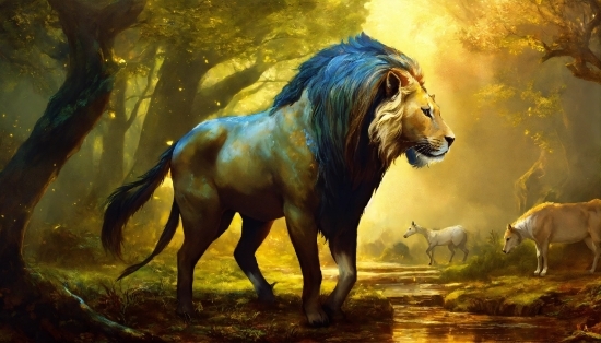 Felidae, Lion, Carnivore, Sky, Big Cats, Painting