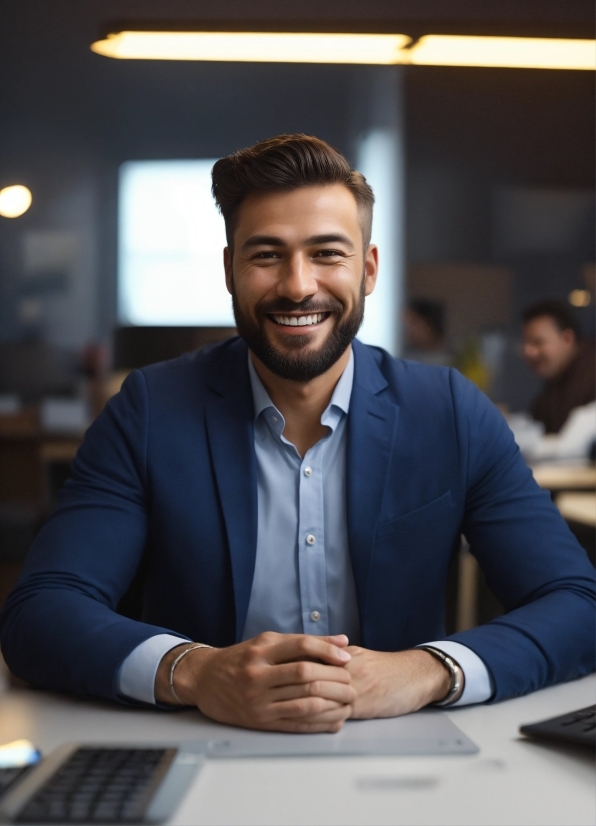 Forehead, Smile, Automotive Design, Beard, Table, Whitecollar Worker