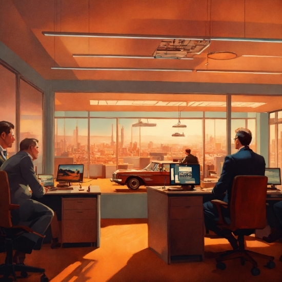 Furniture, Building, Computer, Table, Automotive Design, Orange