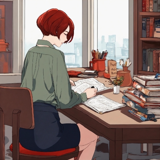 Furniture, Table, Bookcase, Book, Desk, Cartoon