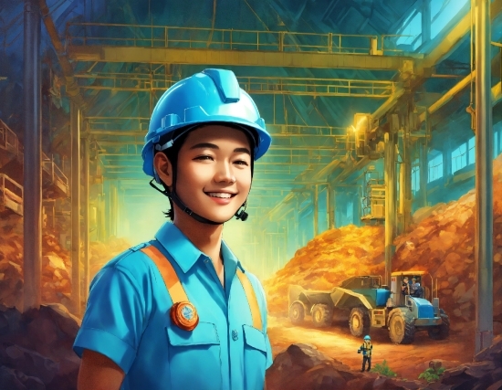 Illustration Design, Smile, Hard Hat, Workwear, Helmet, Motor Vehicle