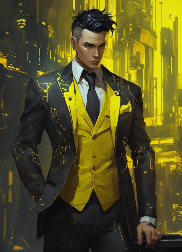 Large Canvas Artwork, Sleeve, Standing, Gesture, Yellow, Collar