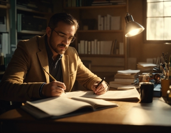 Ms Paint Image, Glasses, Table, Lighting, Blazer, Whitecollar Worker