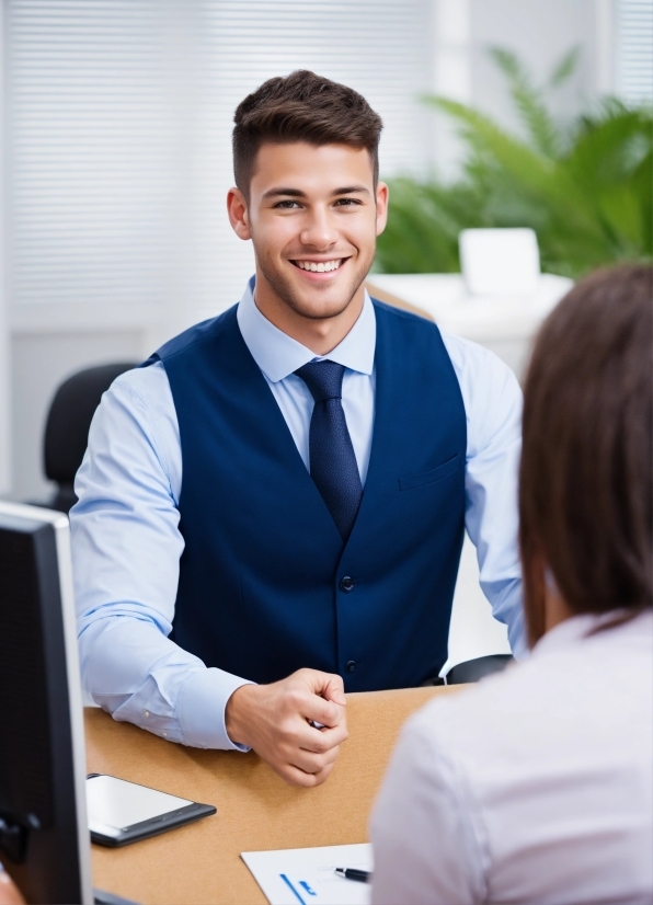 Photo Retouching Online Free, Smile, Table, Tie, Desk, Houseplant