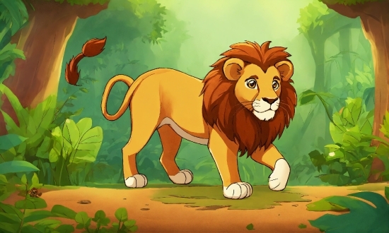 Plant, Cartoon, Natural Environment, Organism, Lion, Carnivore