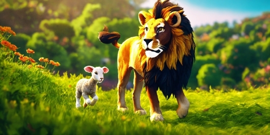 Plant, Natural Landscape, Felidae, Masai Lion, Fawn, Lion