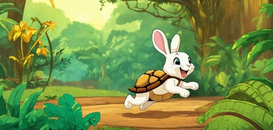 Rabbit, Cartoon, Green, Plant, Nature, Rabbits And Hares