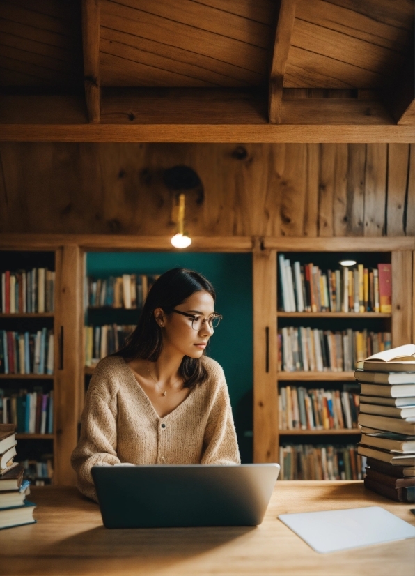 Romantic Photo, Bookcase, Shelf, Wood, Computer, Lighting