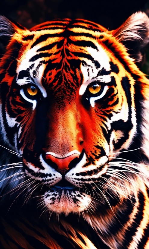 Siberian Tiger, Bengal Tiger, Facial Expression, Felidae, White, Vertebrate