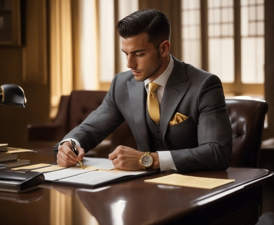 Table, Furniture, Watch, Sleeve, Tie, Suit