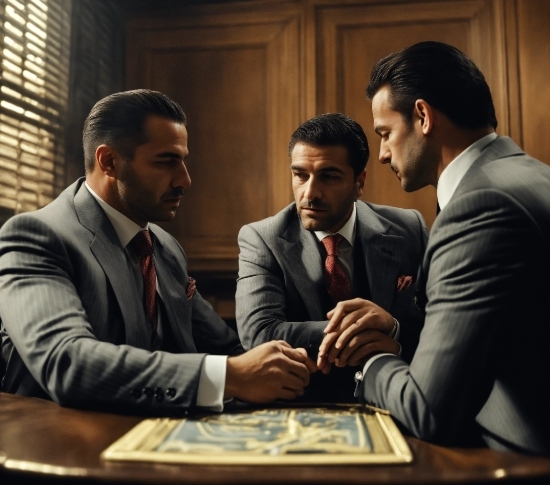 Table, Tie, Sharing, Gesture, Sleeve, Collar