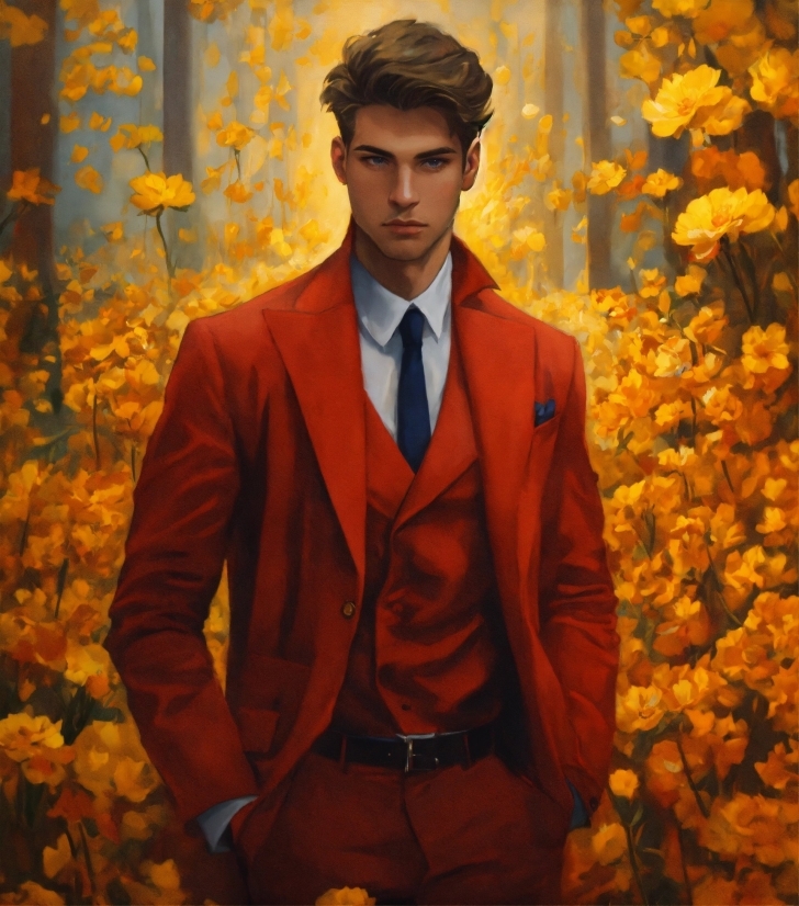 Visual Arts And Artist, Dress Shirt, Orange, Sleeve, Yellow, Tie