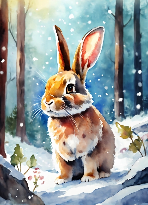 Wikimedia Commons Public Domain, Rabbit, Snow, Cartoon, Rabbits And Hares, Painting