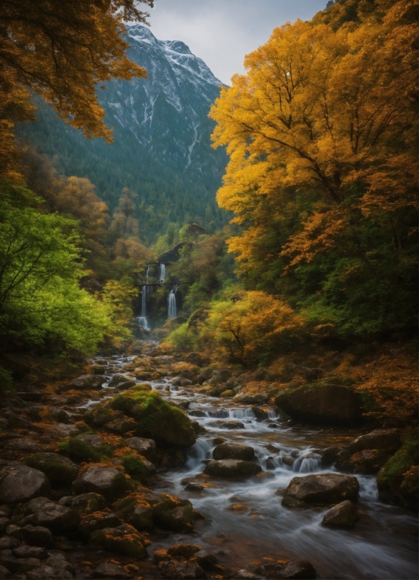 Ai Picture Drawer, Water, Sky, Plant, Mountain, Fluvial Landforms Of Streams