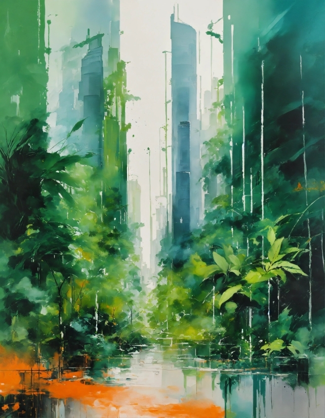 Art Paint, Light, Green, Paint, Nature, Skyscraper