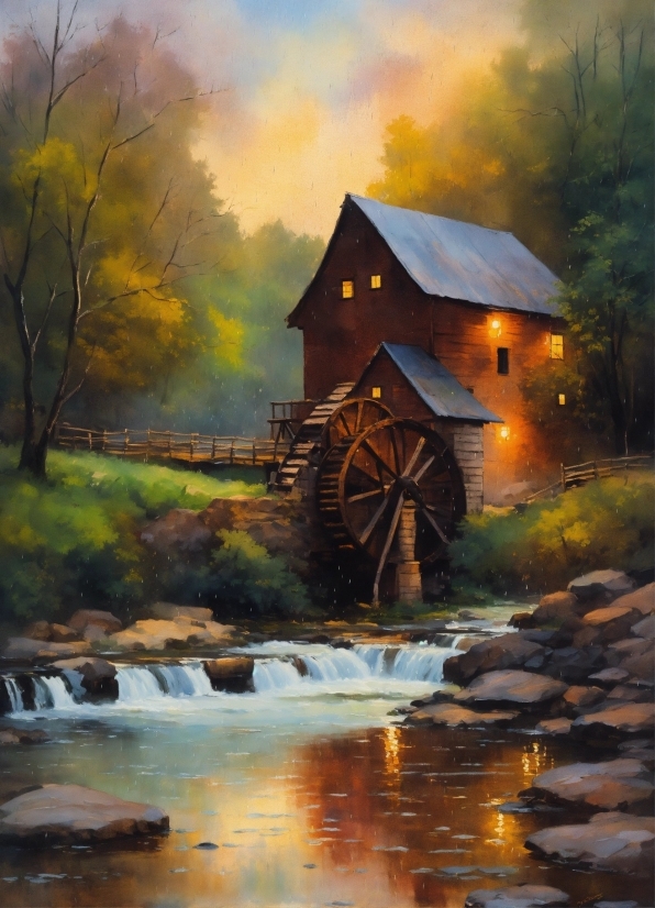 Artificial Intelligence First Used, Building, Water, Plant, Window, Gristmill