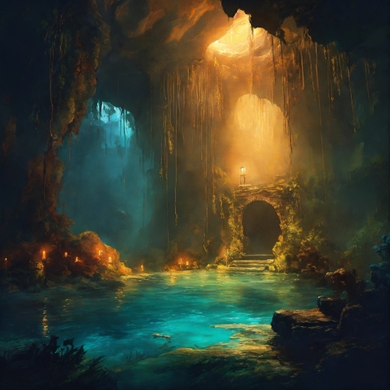 Dall E 2 Best Examples, Water, Underground Lake, Watercourse, Atmospheric Phenomenon, Cave