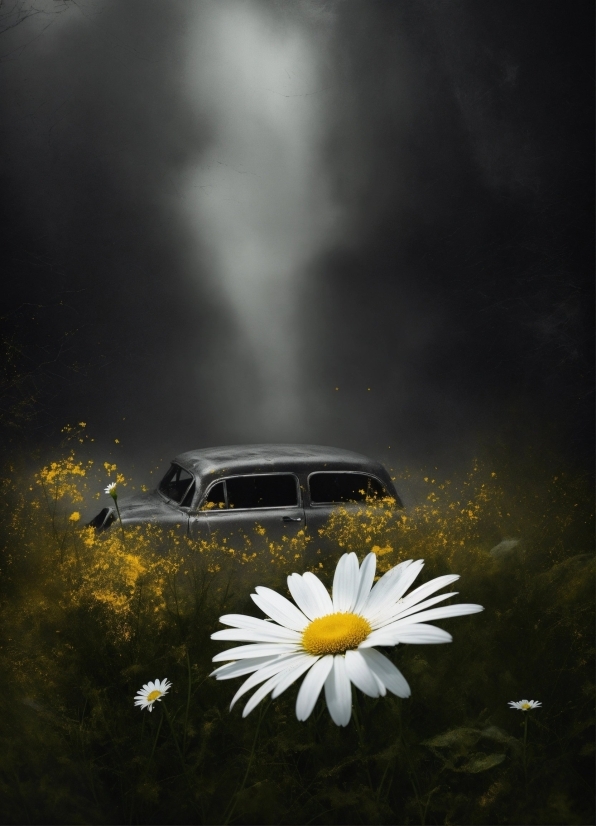 Flower, Plant, Vehicle, Car, Sky, Cloud