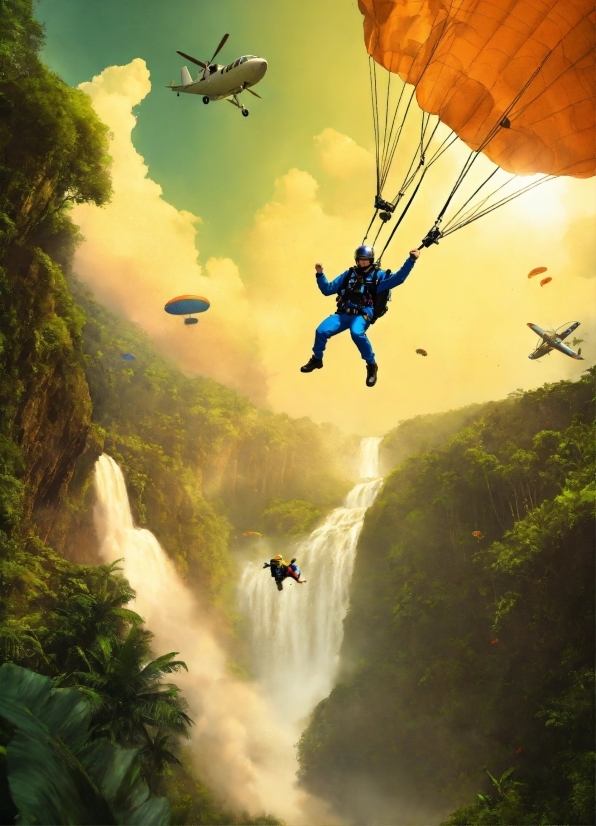 Open Gpt App, Water, Nature, Sky, Parachute, Waterfall