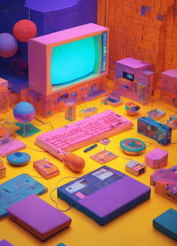 Abstract Illustration, Table, Personal Computer, Computer Monitor, Purple, Computer