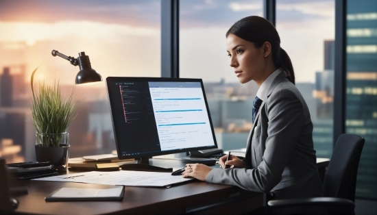 Adbe Stock Images, Computer, Table, Personal Computer, Plant, Flowerpot