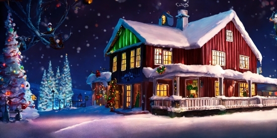 Aesthetic Vector Background, Snow, Light, Window, Christmas Decoration, House