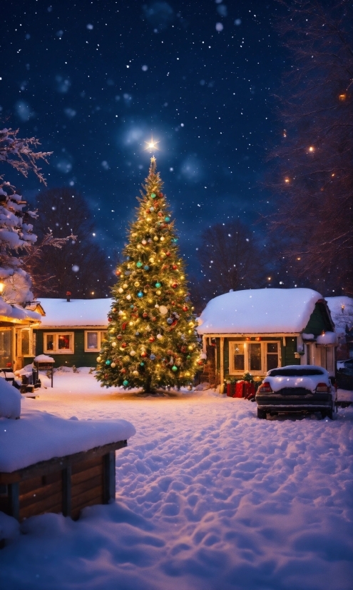 Amazing Painting Acnh, Snow, Sky, Christmas Tree, Building, World