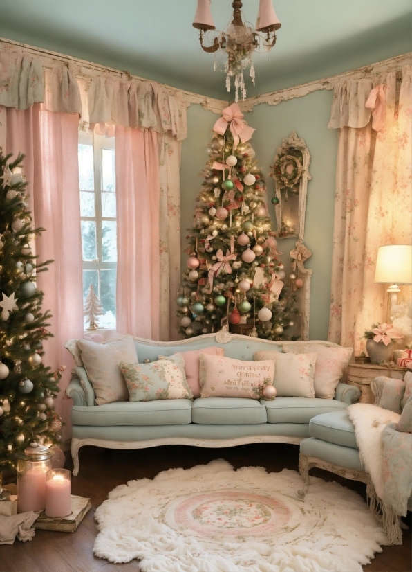 Architectural Illustration, Christmas Tree, Property, Furniture, White, Couch