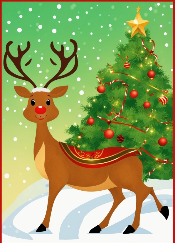 Art And Illustration For Graphic Design, Christmas Tree, Vertebrate, Green, Nature, Deer