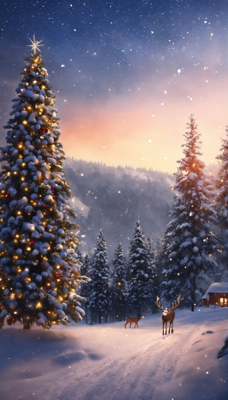 Banner Vector Background, Plant, Sky, Snow, Christmas Tree, Light