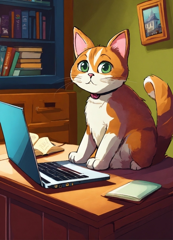 Best Place For Stock Images, Computer, Cat, Personal Computer, Bookcase, Shelf